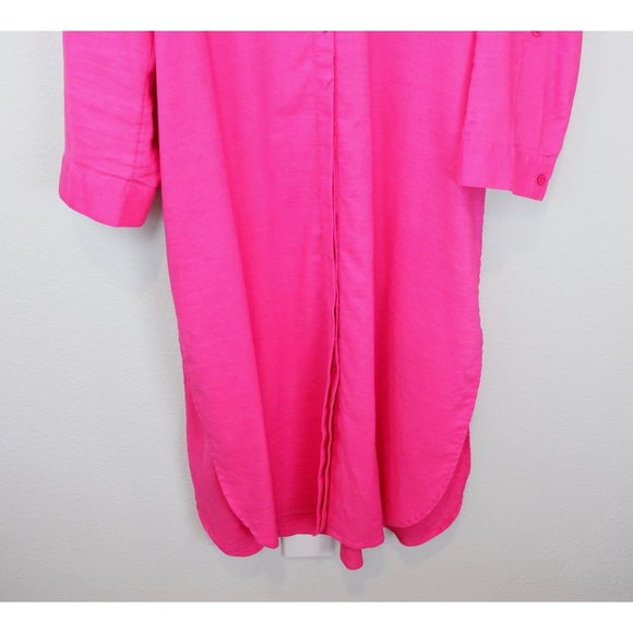 Chico's Womens Pink Linen Blend Satin Collared & Belted Long Tunic Blouse, 16/18 - Picture 6 of 13